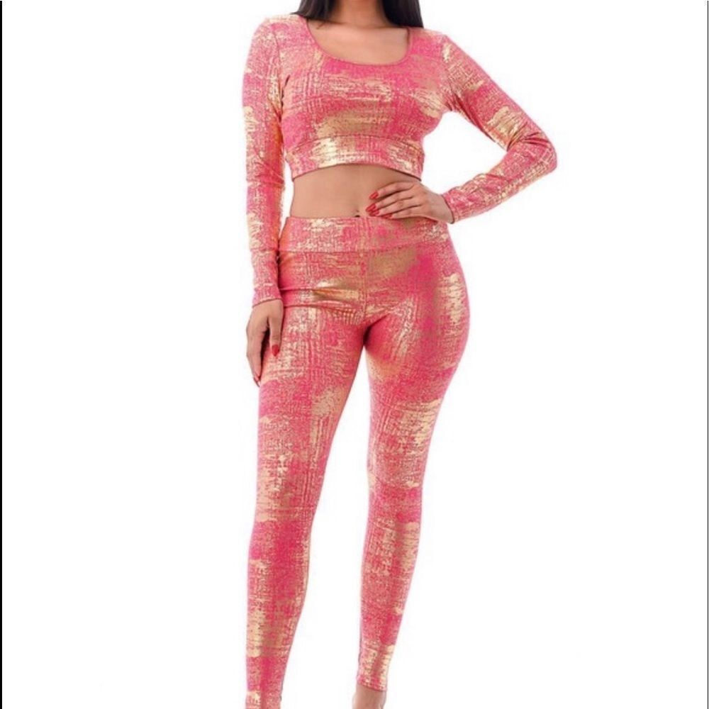 Pink and Gold Foil Leggings Set
